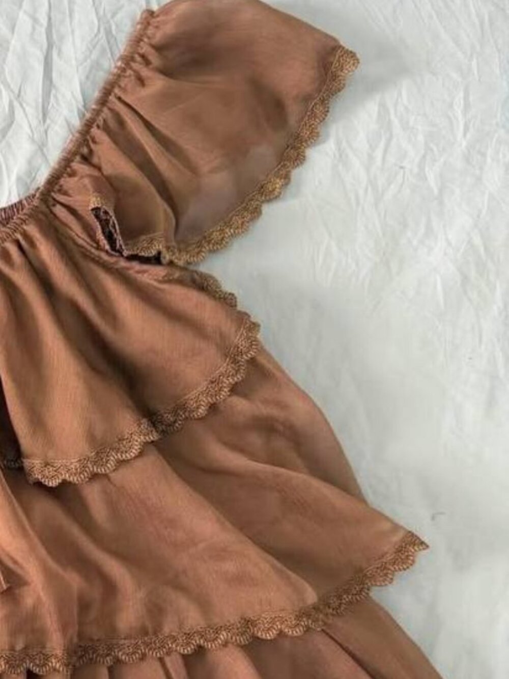Brown Ruffle Off Shoulder Top - Picture 3 of 3